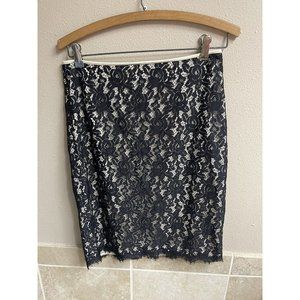 Diane Von Furstenberg Scotia Pencil Skirt Sz 6 Black Ivory Lace Knee Length VEUC